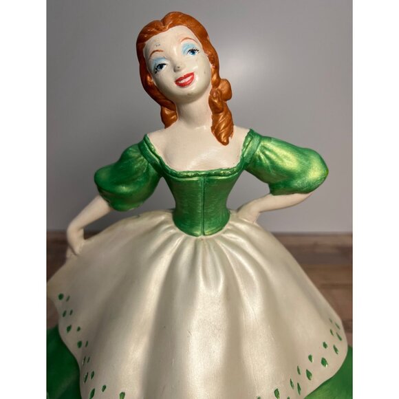 Vintage 1960 Hand-Painted Ceramic Southern Belle Figurine In Green & White Dress - Picture 2 of 6